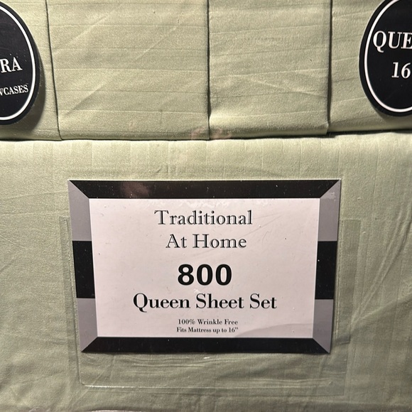 Transitional at Home 6pcQueen Sheet Set green apple embossed stripes - Picture 1 of 6